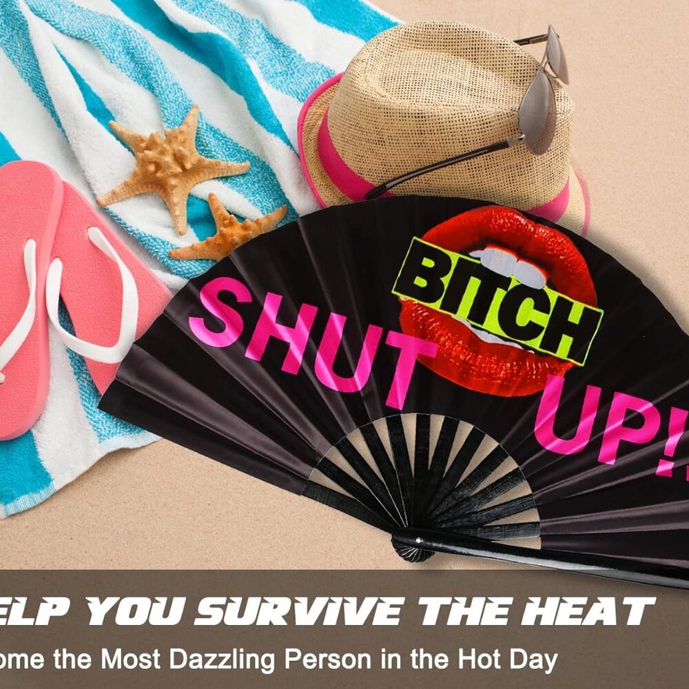 Folding Hand Fan for Women - UV Glow Rave Hand Fan Large Bamboo Hand Held Chines - Picture 8 of 8